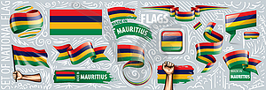 Set of national flag of Mauritius in various - color vector clipart