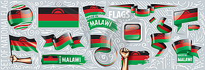 Set of national flag of Malawi in various creative - vector clip art