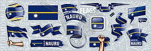 Set of national flag of Nauru in various creative - vector clipart / vector image