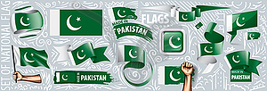 Set of national flag of Pakistan in various creativ - vector clipart