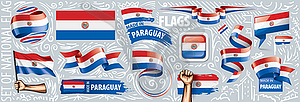 Set of national flag of Paraguay in various creativ - vector clipart