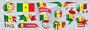Набор национального флага Сенегала в различных - рисунок в векторном формате