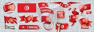 Set of national flag of Tunisia in various - vector clipart