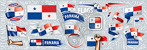 Set of national flag of Panama in various creative - vector image