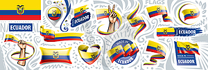 Набор государственного флага Эквадора в различных - векторная графика