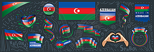 Set of national flag of Azerbaijan in various - vector image