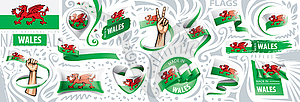 Set of national flag of Wales in various creative - vector clipart