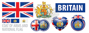 Coat of Arms and national flag of Britain - vector image
