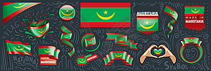 Set of national flag of Mauritania in various - vector image