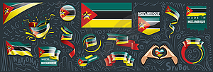 Set of national flag of Mozambique in various - vector image