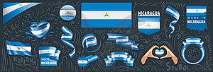 Set of national flag of Nicaragua in various - vector clip art