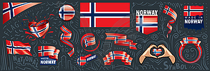 Set of national flag of Norway in various creative - vector clipart