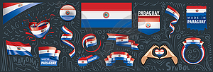 Set of national flag of Paraguay in various creativ - vector image