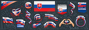 Set of national flag of Slovakia in various creativ - vector image