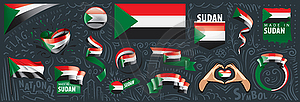 Set of national flag of Sudan in various creative - vector image