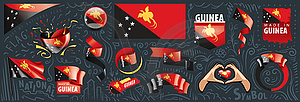 Set of national flag of Papua New Guinea in - vector image