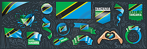 Set of national flag of Tanzania in various creativ - vector clip art