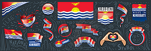 Set of national flag of Kiribati in various creativ - vector image