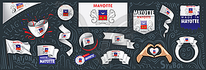 Set of national flag of Mayotte in various - vector image