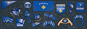 Set of national flag of Kosovo in various creative - vector clipart