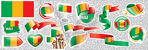 Набор национального флага Мали в различных творческих - изображение векторного клипарта