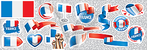 Set of national flag of France in various creative - vector clipart / vector image