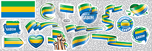 Set of national flag of Gabon in various creative - vector clipart