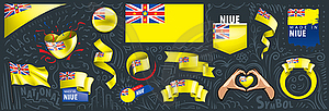 Набор национального флага Ниуэ в различных творческих - клипарт в векторном виде