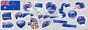 Set of national flag of Australia in various - vector image