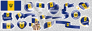 Set of national flag of Barbados in various creativ - vector image