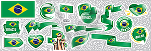 Set of national flag of Brazil in various creative - vector EPS clipart