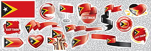 Set of national flag of East Timor in various - stock vector clipart