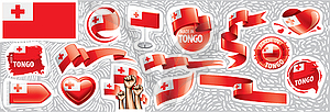 Set of national flag of Tonga in various creative - vector image