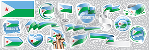 Set of national flag of Djibouti in various creativ - vector clipart