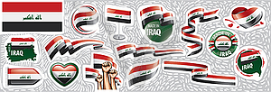 Set of national flag of Iraq in various creative - color vector clipart