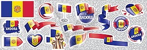 Набор национального флага Андорры в различных - векторный рисунок
