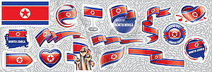 Set of national flag of North Korea in various - color vector clipart