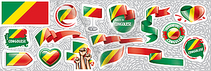 Set of national flag of Congo in various creative - vector clip art