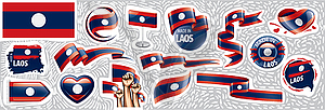 Set of national flag of Laos in various creative - vector clip art