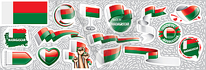 Set of national flag of Madagascar in various - vector clip art