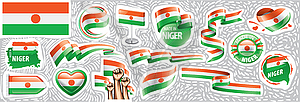 Set of national flag of Niger in various creative - vector clipart