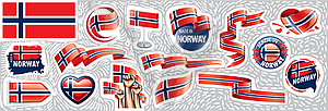 Set of national flag of Norway in various creative - vector clip art