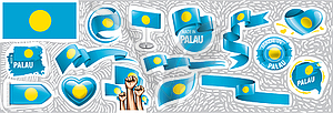 Set of national flag of Palau in various creative - vector clipart