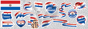 Set of national flag of Paraguay in various creativ - vector clipart