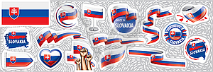 Set of national flag of Slovakia in various creativ - vector image