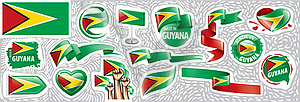 Set of national flag of Guyana in various creative - vector image