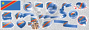 Set of national flag of Democratic Republic of Congo - vector clipart