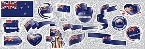 Set of national flag of New Zealand in various - vector image