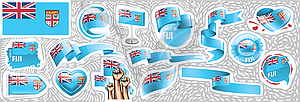 Set of national flag of Fiji in various creative - vector clip art