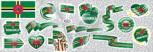 Set of national flag of Dominica in various creativ - vector image